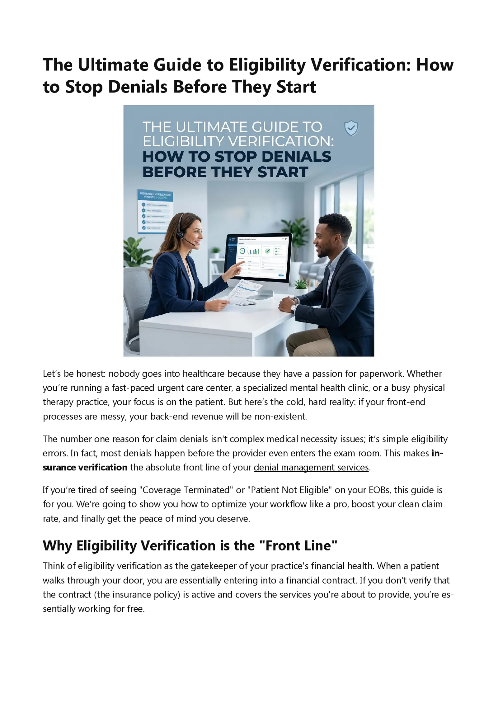 April 2026 newsletter cover: ultimate guide to eligibility verification