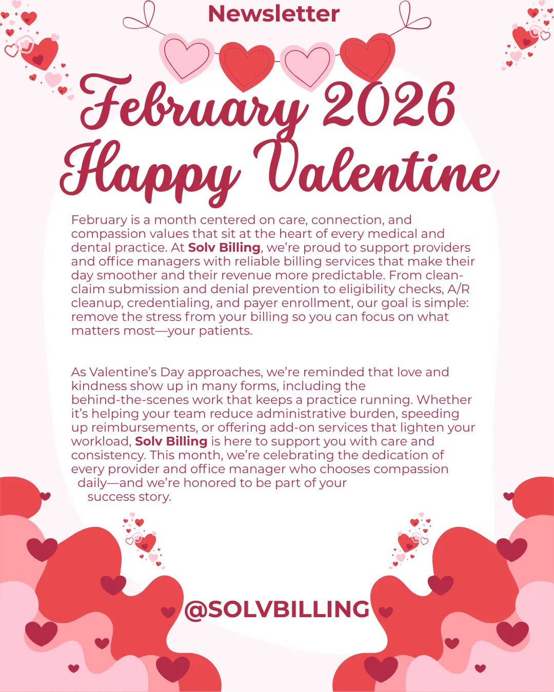 Solv Billing February 2026 Happy Valentine newsletter page