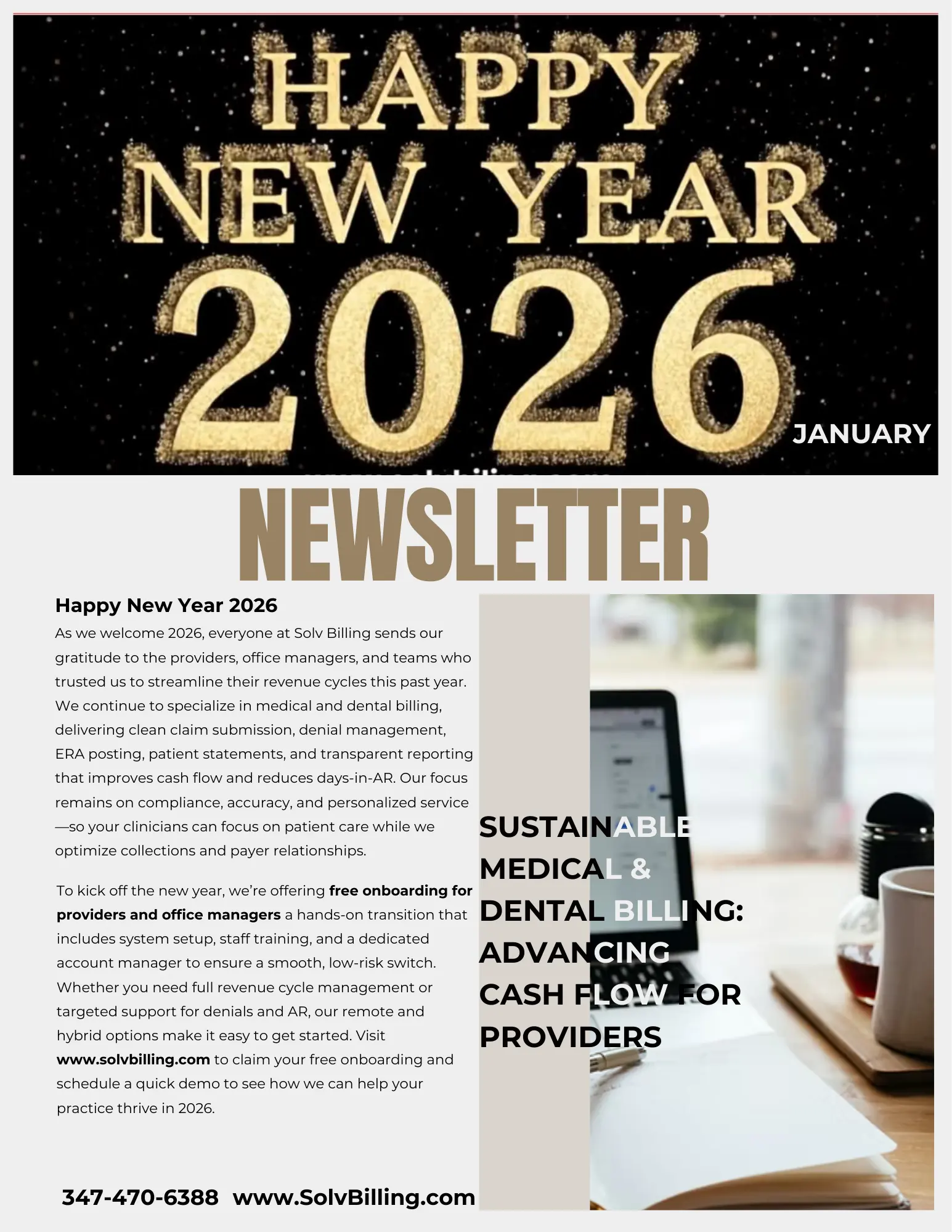 Solv Billing Happy New Year 2026 newsletter page