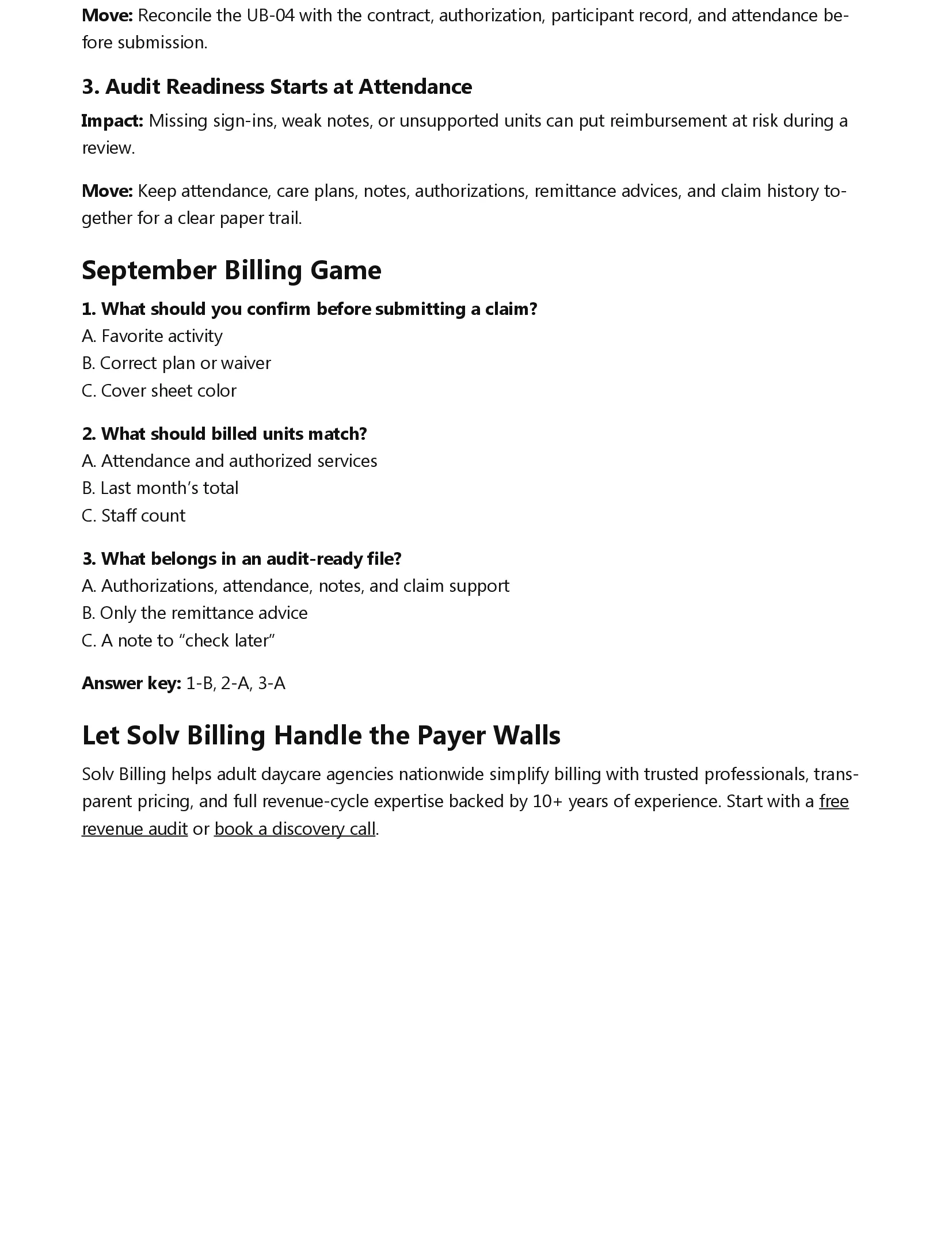 September 2026 newsletter page two: Adult Daycare Billing and billing insights