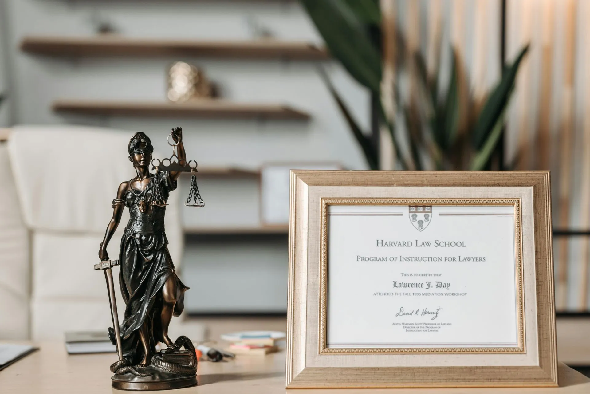 Credential and certificate displayed in an office